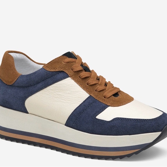Johnston & Murphy Gracie Navy and Tan Sneakers NWOB - Picture 1 of 9